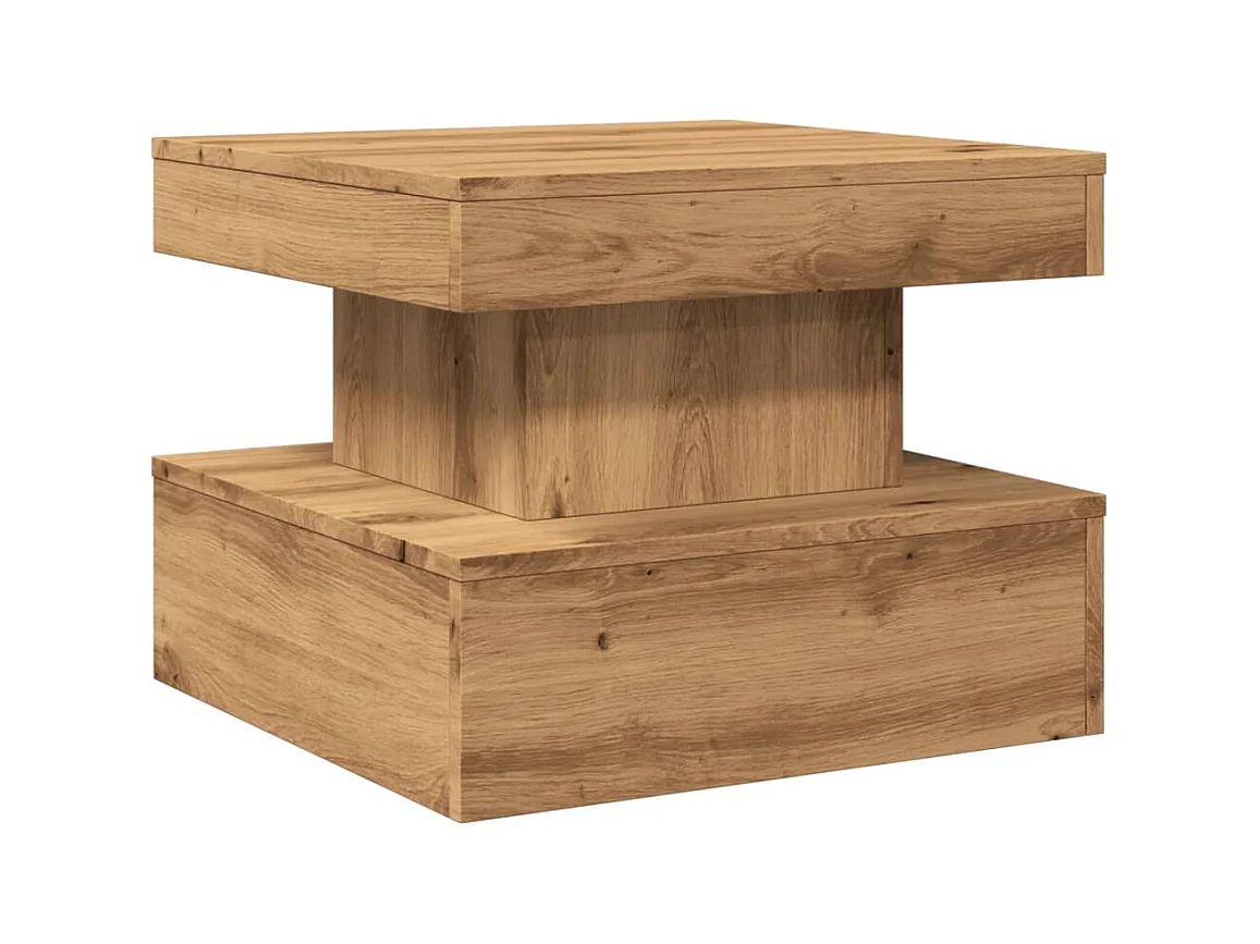 Tavolino con luci LED, rovere lavorato a mano, 50x50x40 cm