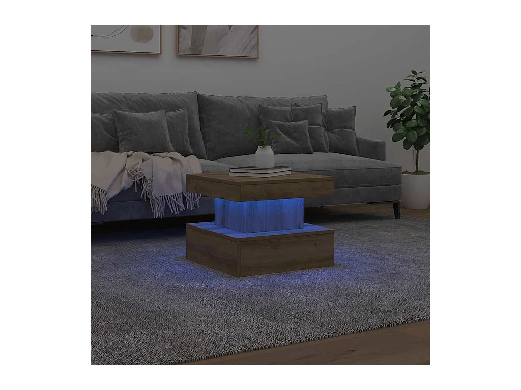 Tavolino con luci LED, rovere lavorato a mano, 50x50x40 cm