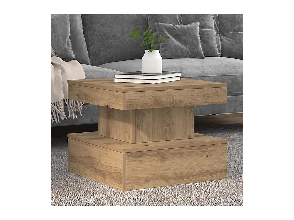 Tavolino con luci LED, rovere lavorato a mano, 50x50x40 cm