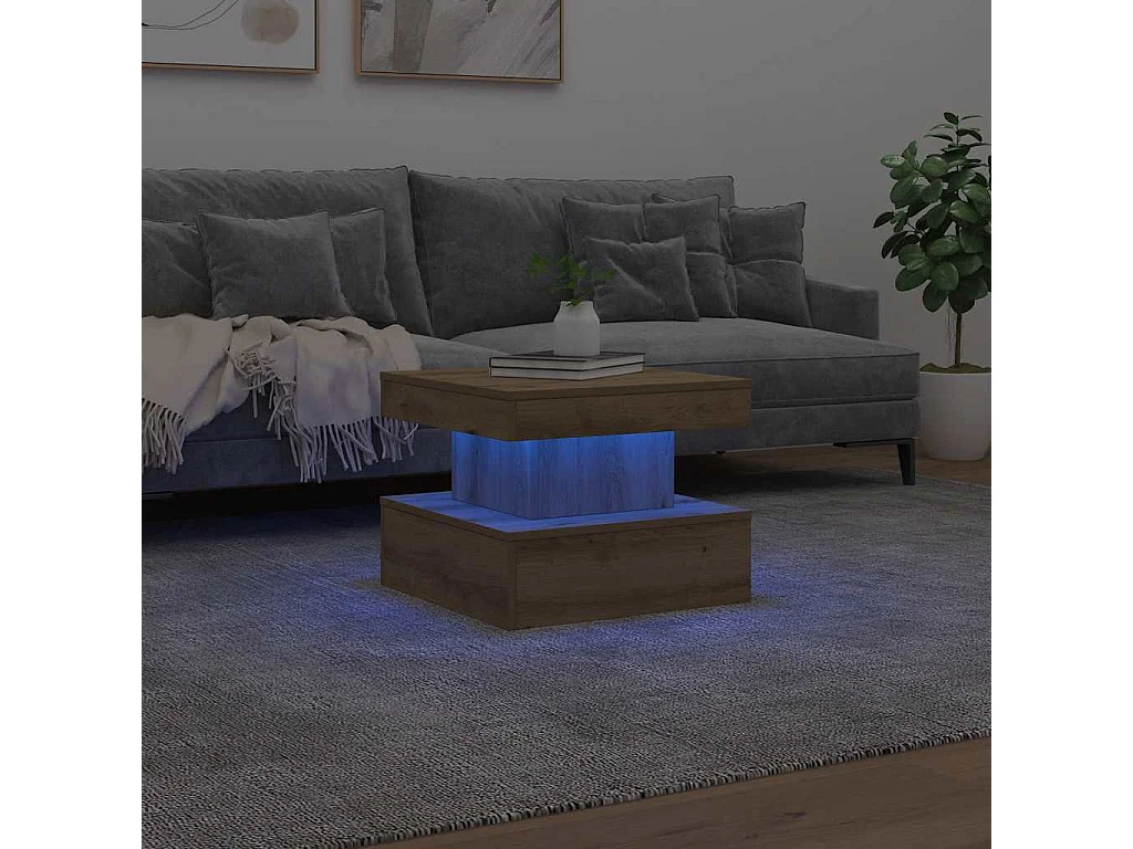 Table basse avec lumières LED chêne artisanal 50x50x40 cm