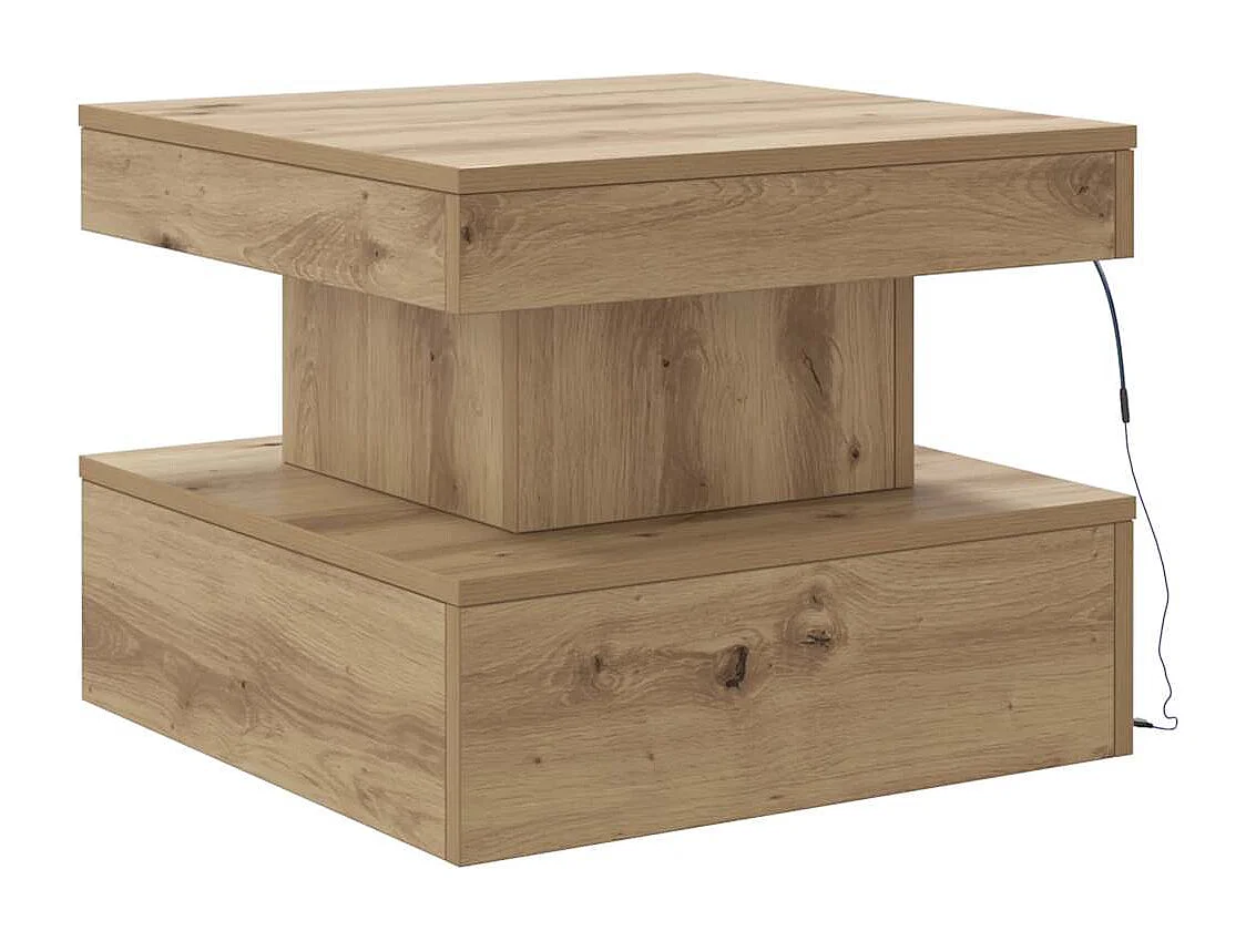 Table basse avec lumières LED chêne artisanal 50x50x40 cm