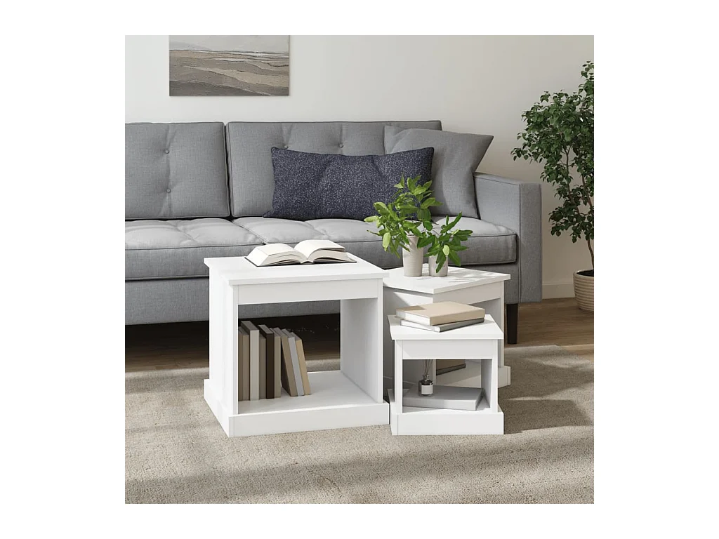 3-delige salontafelset, wit bewerkt hout