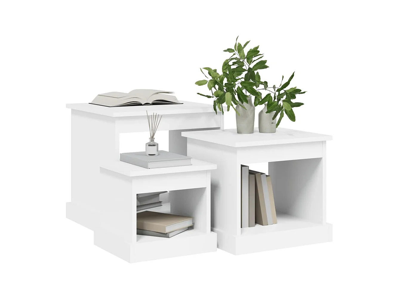 3-delige salontafelset, wit bewerkt hout