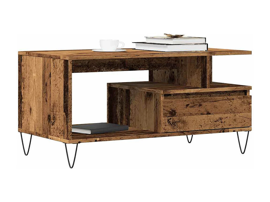 Mesa de centro madera vieja 90x49x45 cm madera de ingeniería