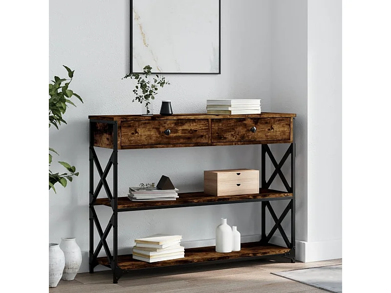 Table console chêne fumé 100x28x75 cm bois d'ingénierie