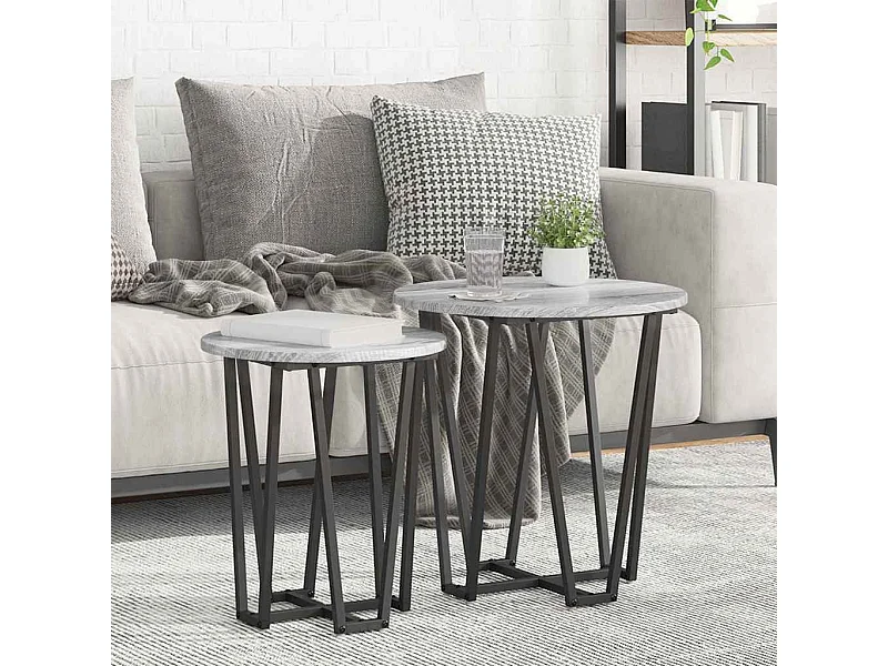 Set di tavolini laterali da 2 pezzi in grigio Sonoma e nero