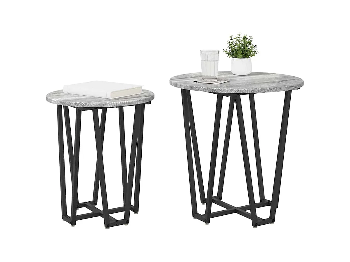 Set di tavolini laterali da 2 pezzi in grigio Sonoma e nero