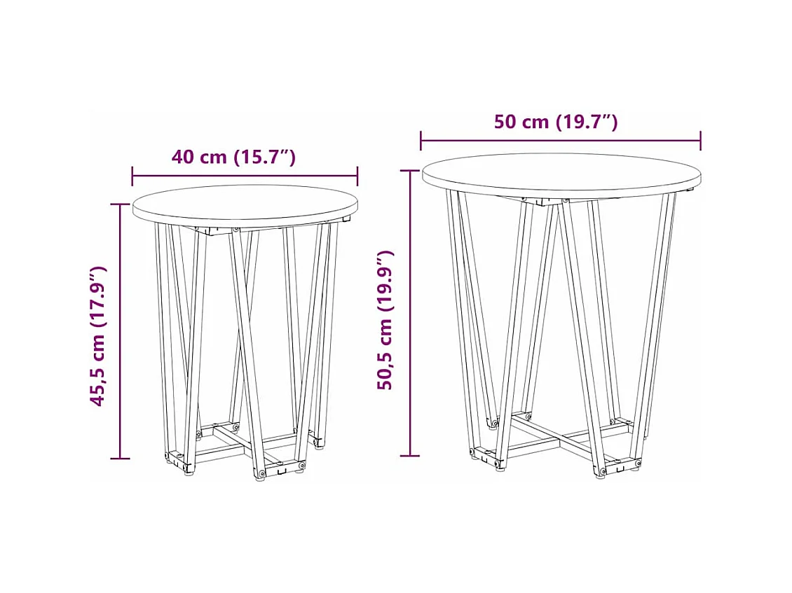 Set di tavolini laterali da 2 pezzi in grigio Sonoma e nero