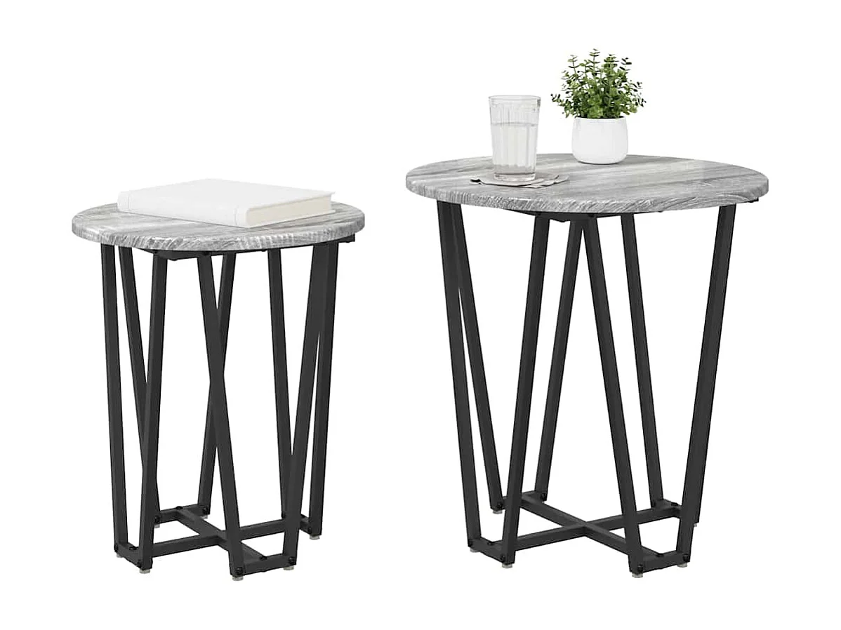 Juego de mesa auxiliar de 2 piezas en gris Sonoma y negro