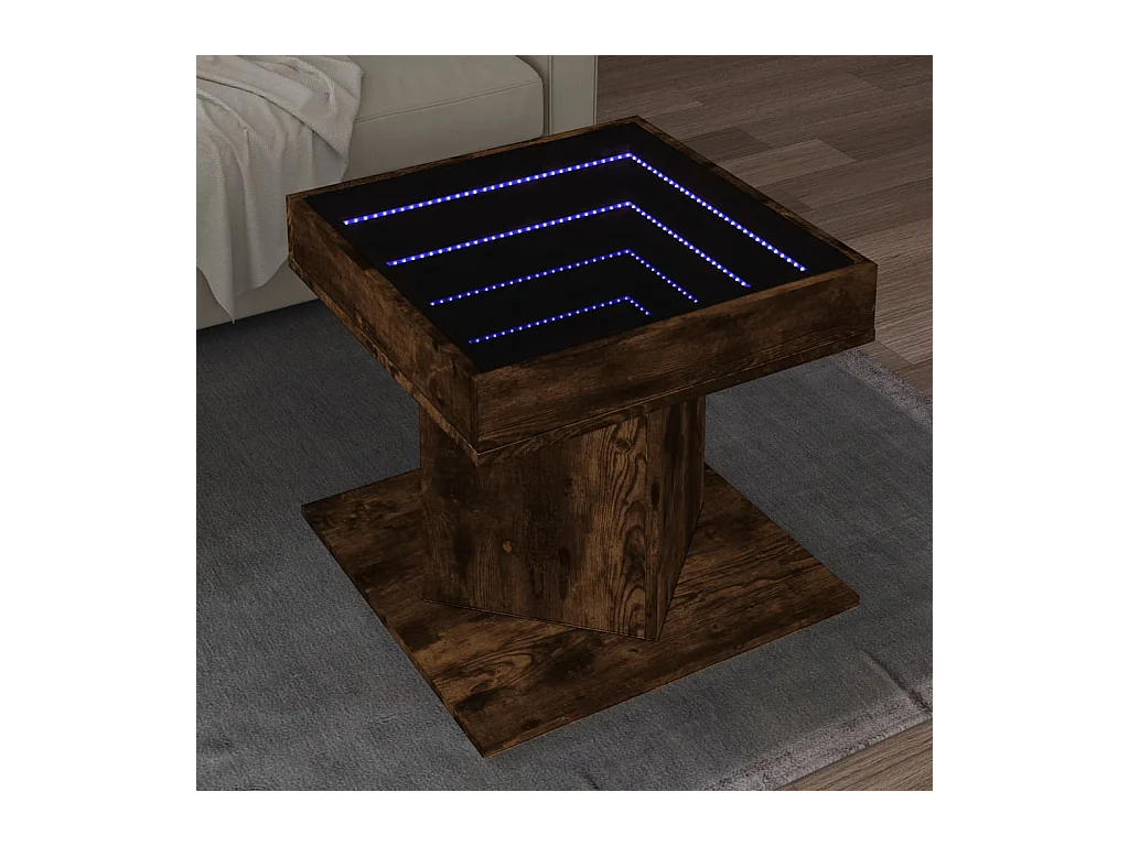 Gerookte eikenhouten salontafel met LED 50x50x45 cm bewerkt hout