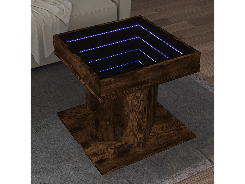 Mesa de centro de roble ahumado con LED 50x50x45 cm madera de ingeniería
