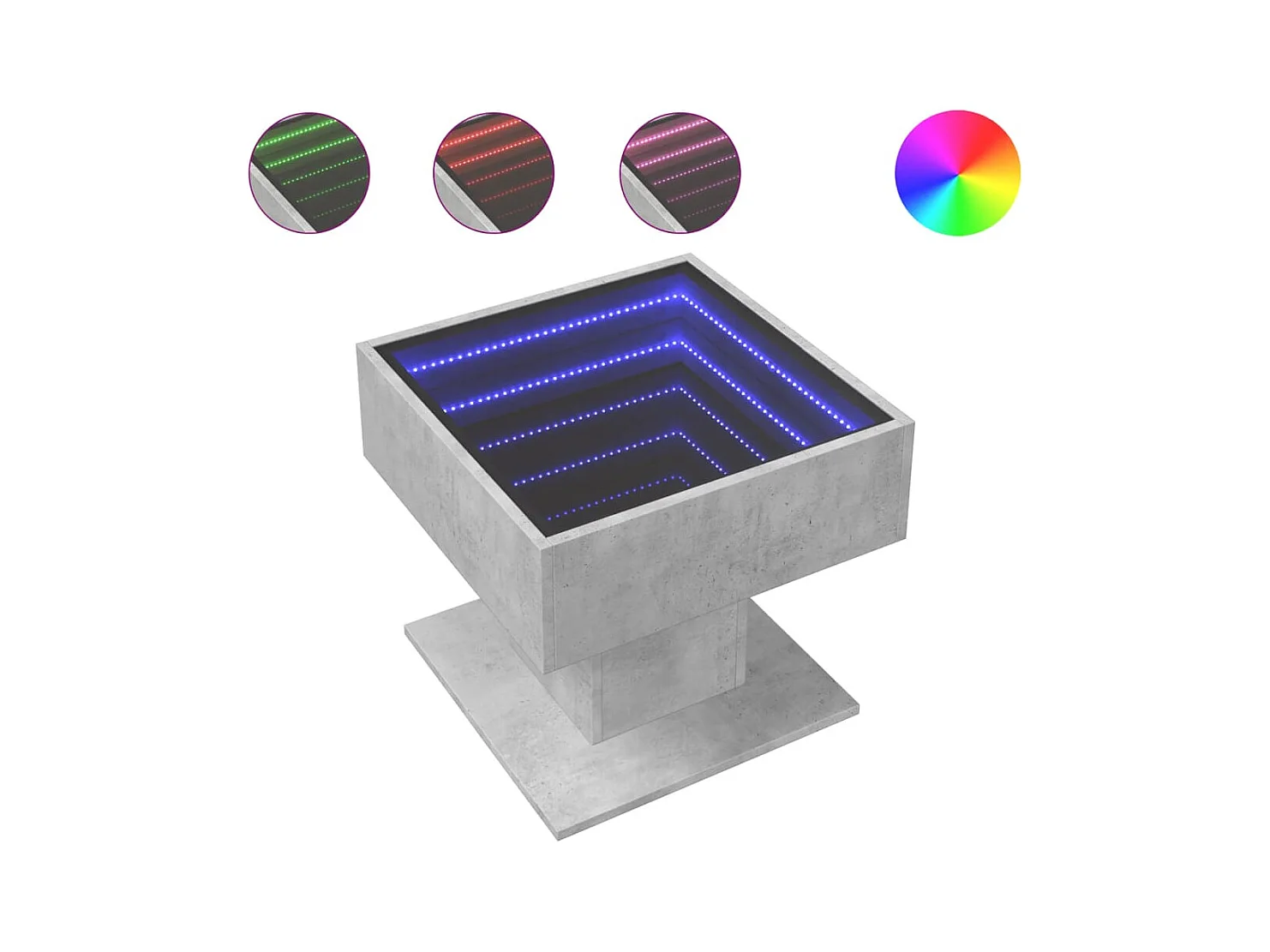 Betongrijze salontafel met LED 50x50x45 cm bewerkt hout