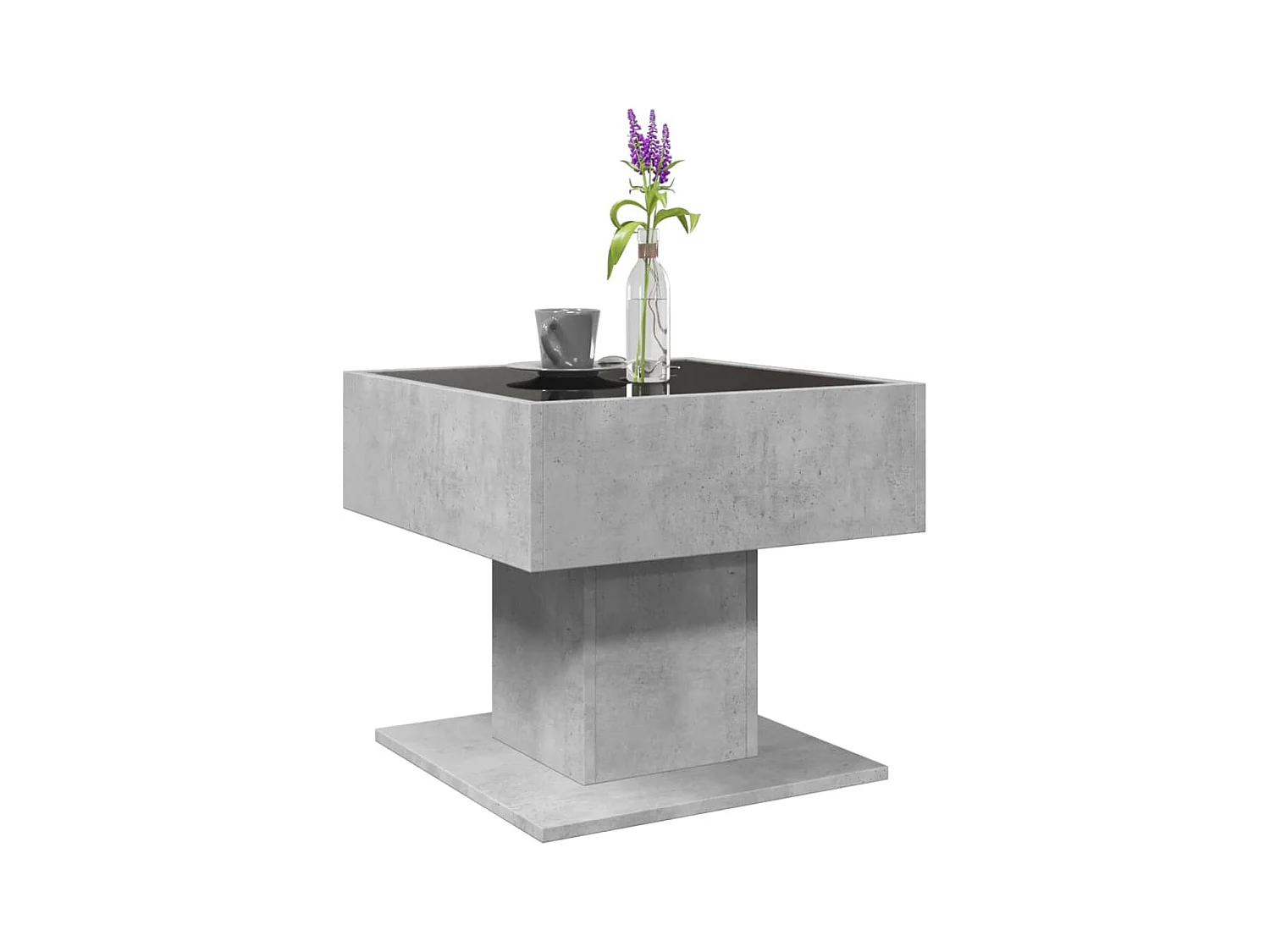 Betongrijze salontafel met LED 50x50x45 cm bewerkt hout