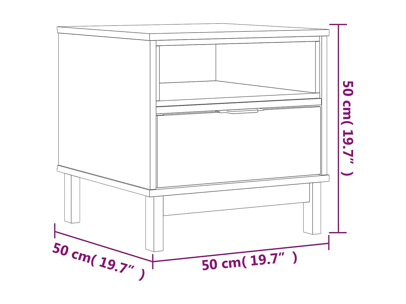 Tavolino FLAM 50x50x50 cm in legno massello di pino