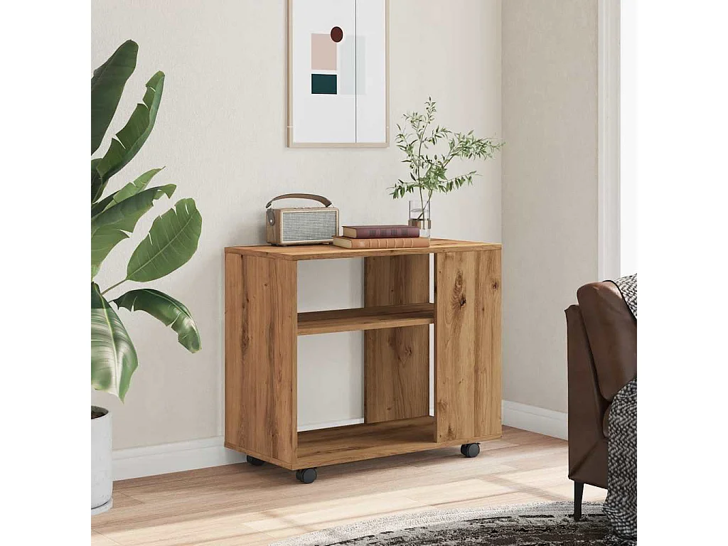 Table d'appoint chêne artisanal 70x35x55 cm bois d'ingénierie