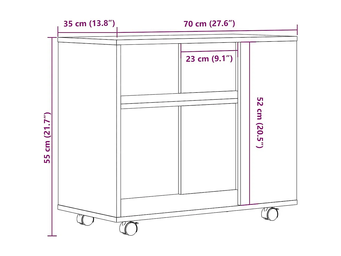 Table d'appoint chêne artisanal 70x35x55 cm bois d'ingénierie