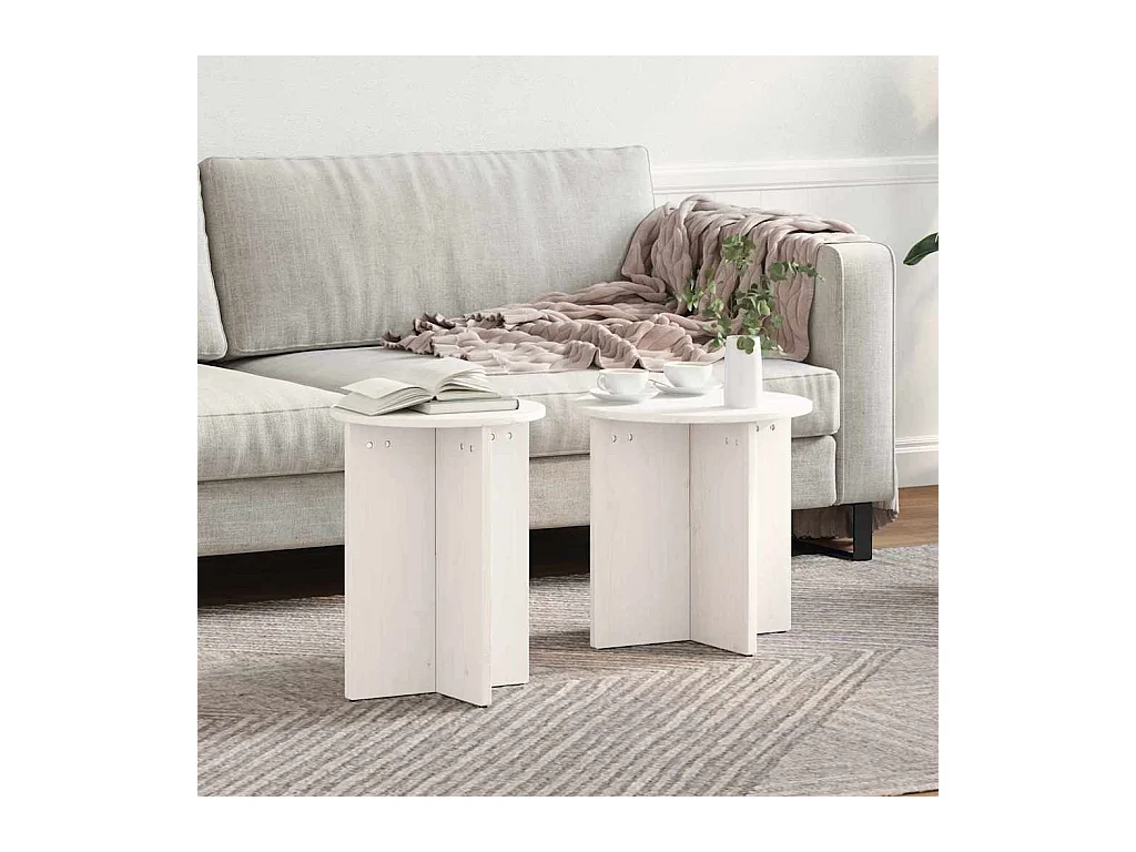 Table basse 2 pcs Blanc 41,5 x 41,5 x 41 cm Bois massif en pin
