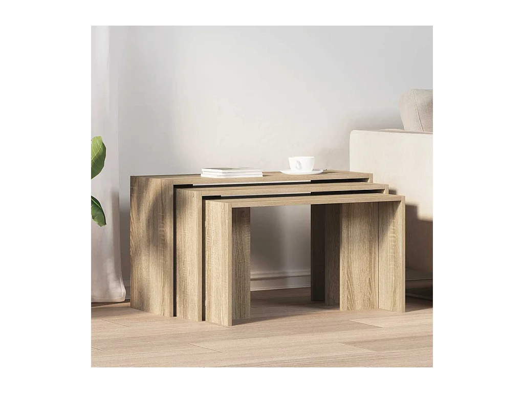 3-delige bijzettafels, Sonoma eiken, bewerkt hout