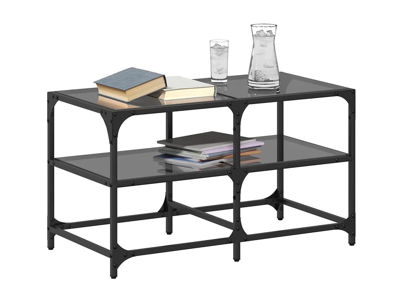 Tavolino con piano in vetro nero 78,5x40x45 cm acciaio