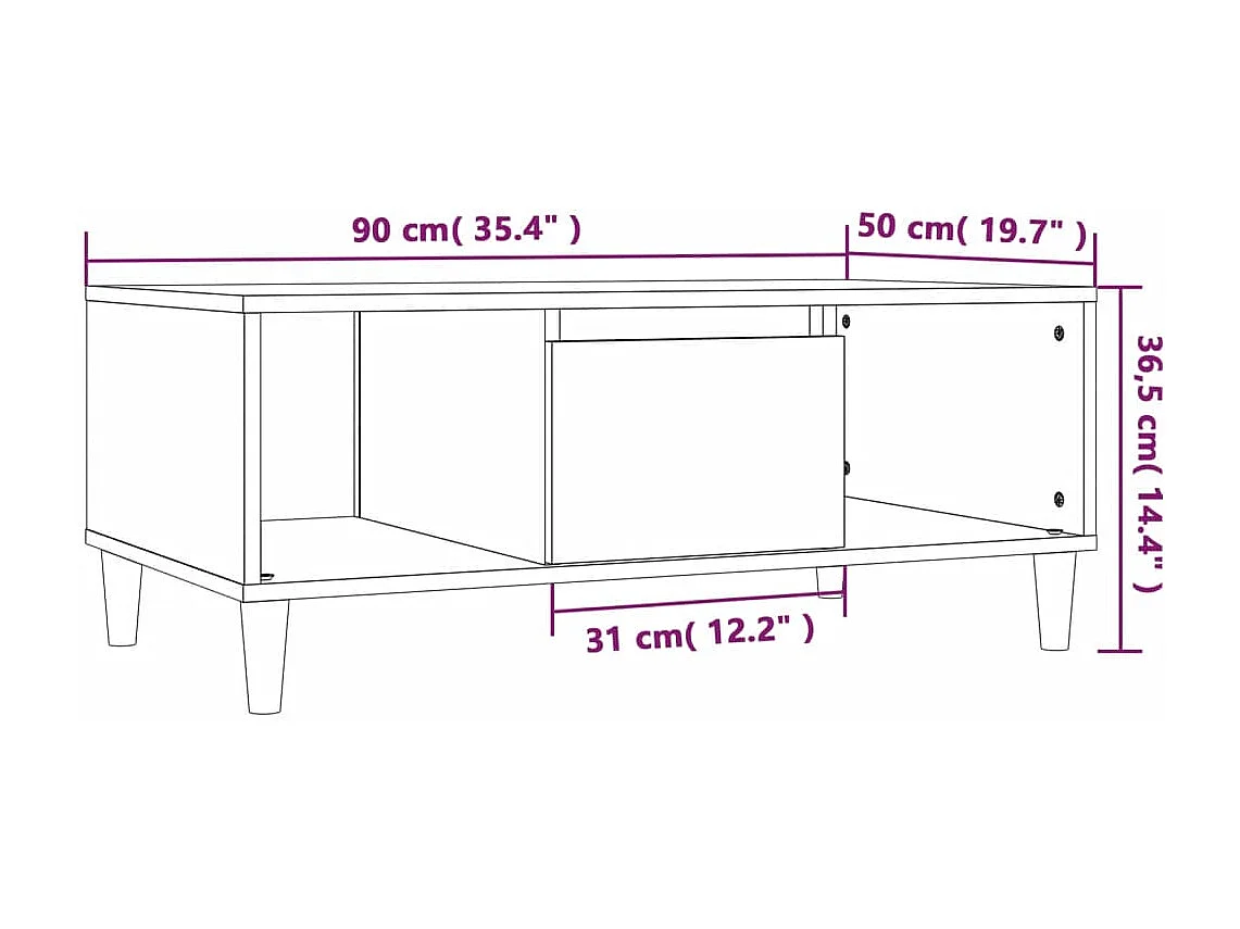 Sonoma Eiken Salontafel 90x50x36,5 cm Bewerkt Hout