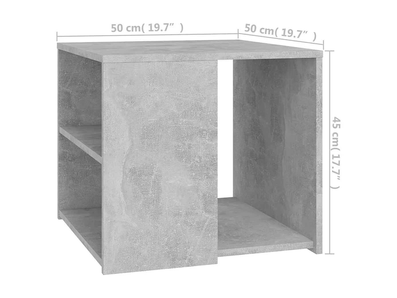 Betongrijze bijzettafel 50x50x45 cm bewerkt hout