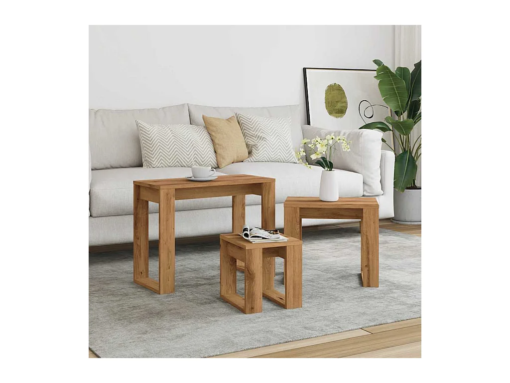 Tables gigognes 3 pcs chêne artisanal bois d'ingénierie
