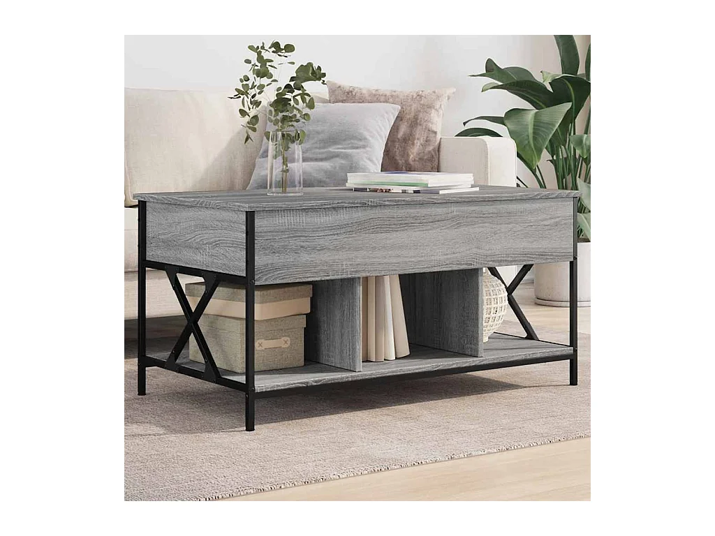 Table basse sonoma gris 100x55x50 cm bois d'ingénierie et métal