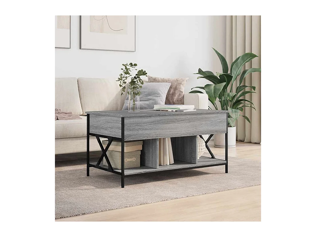 Table basse sonoma gris 100x55x50 cm bois d'ingénierie et métal