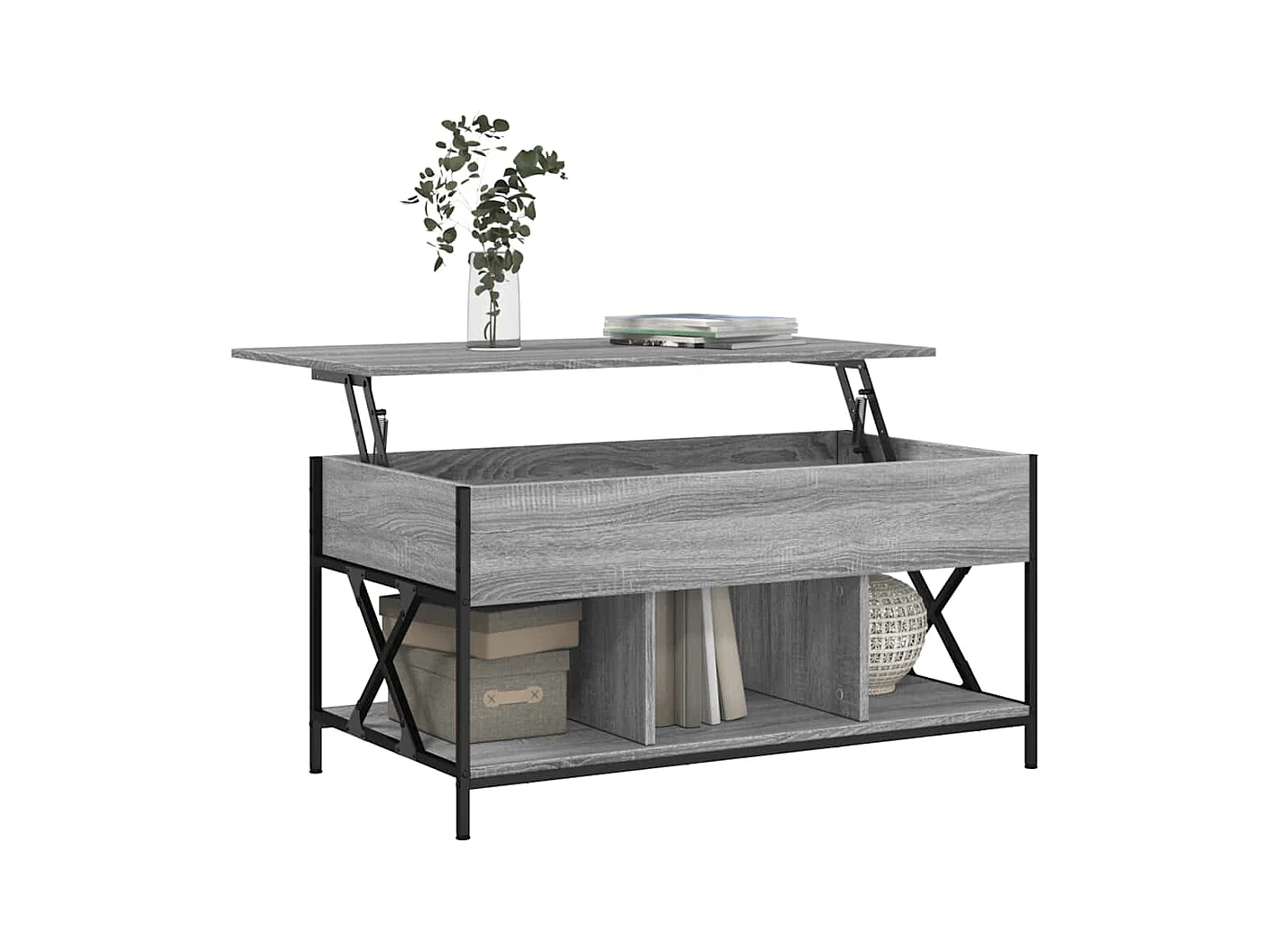 Table basse sonoma gris 100x55x50 cm bois d'ingénierie et métal