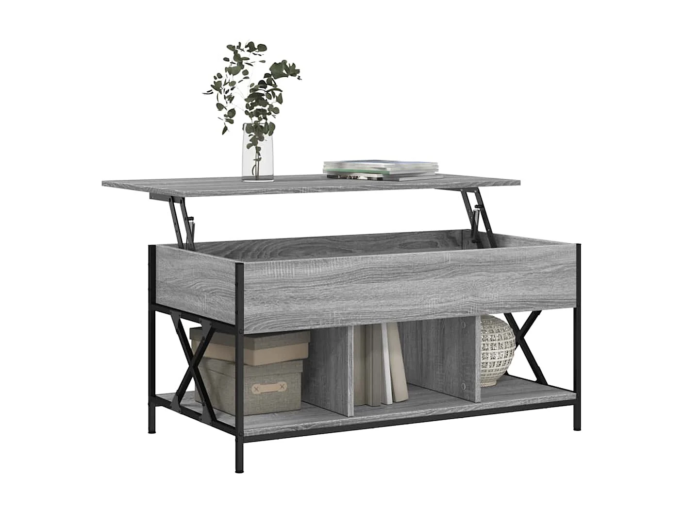 Tavolino Sonoma grigio 100x55x50 cm in legno ingegnerizzato e metallo