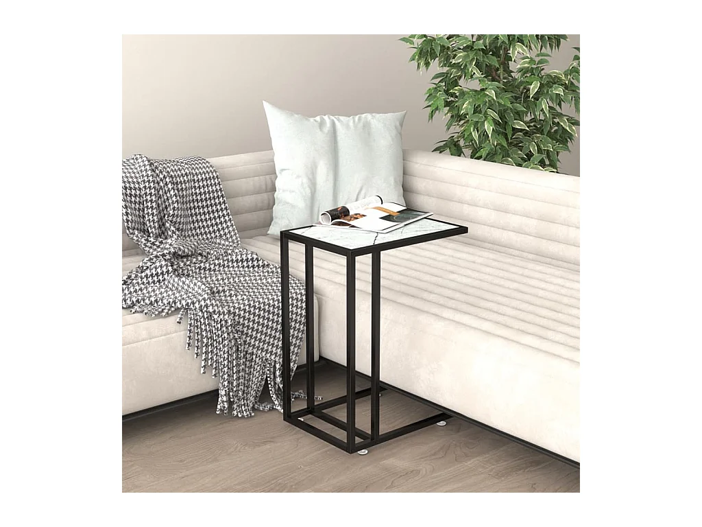 Table d'appoint ordinateur Marbre blanc 50x35x65cm Verre trempé