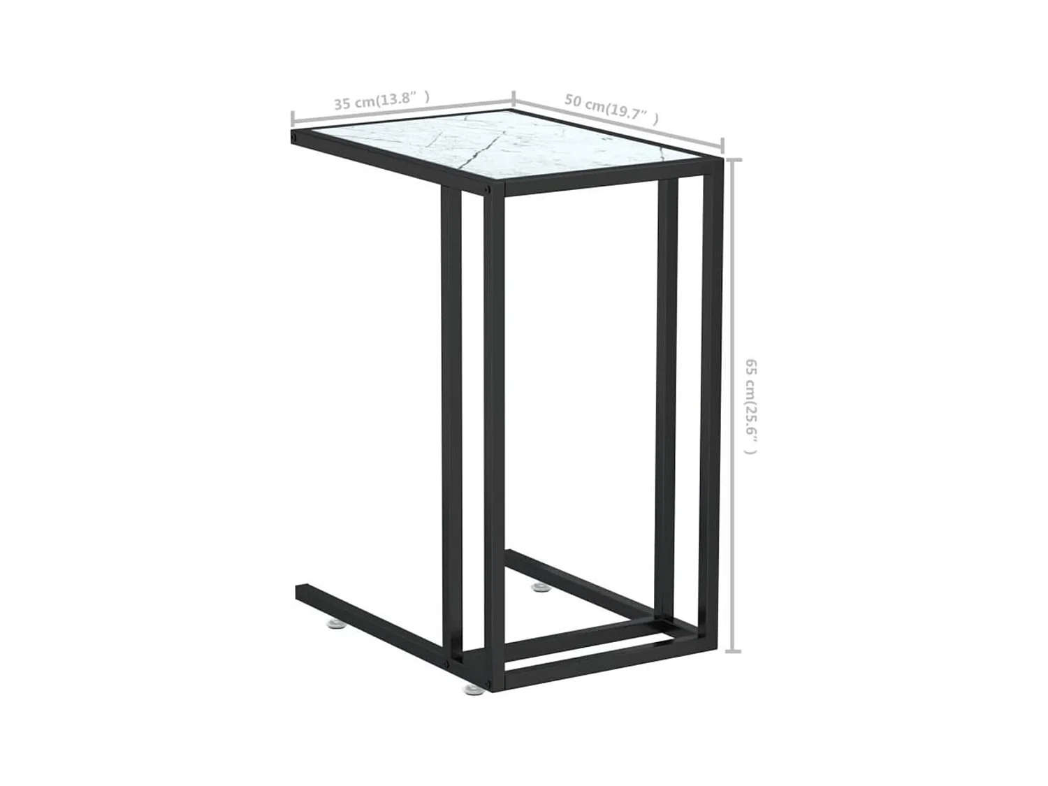 Table d'appoint ordinateur Marbre blanc 50x35x65cm Verre trempé