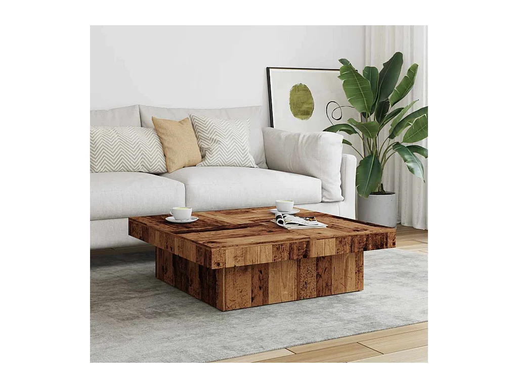 Salontafel oud hout 90x90x28 cm bewerkt hout