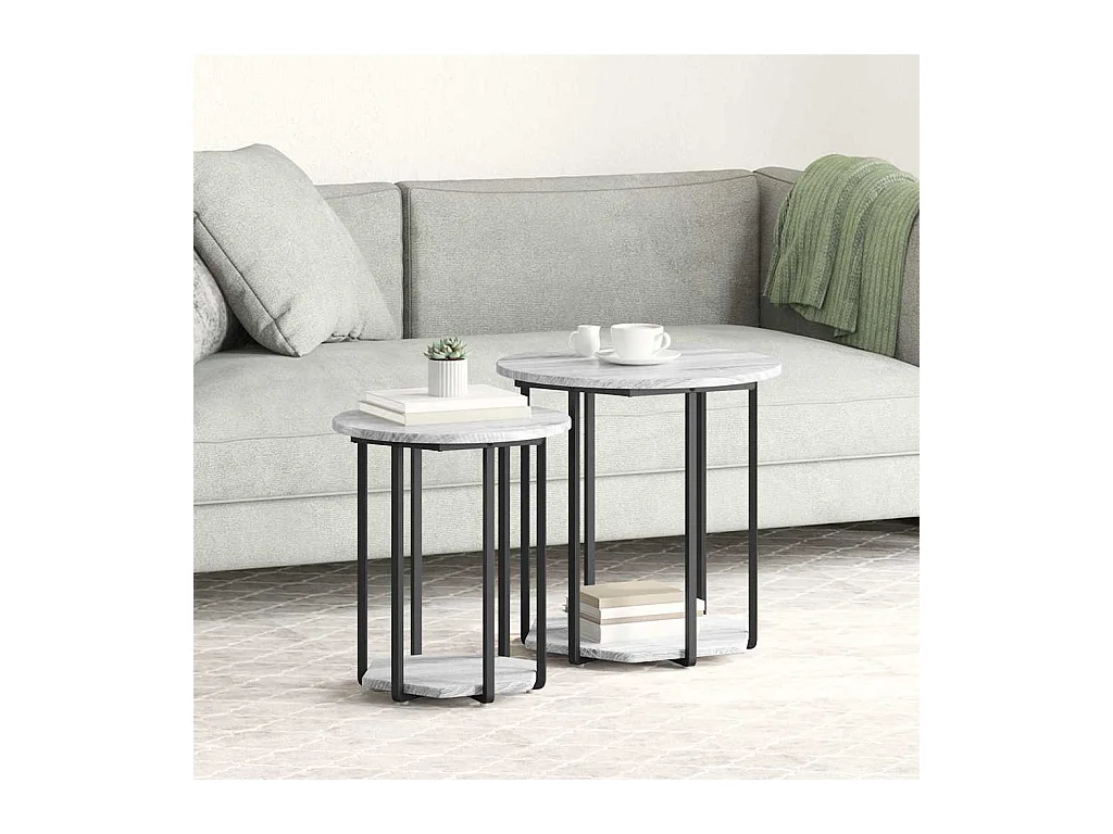 Set di tavolini laterali da 2 pezzi in grigio Sonoma e nero