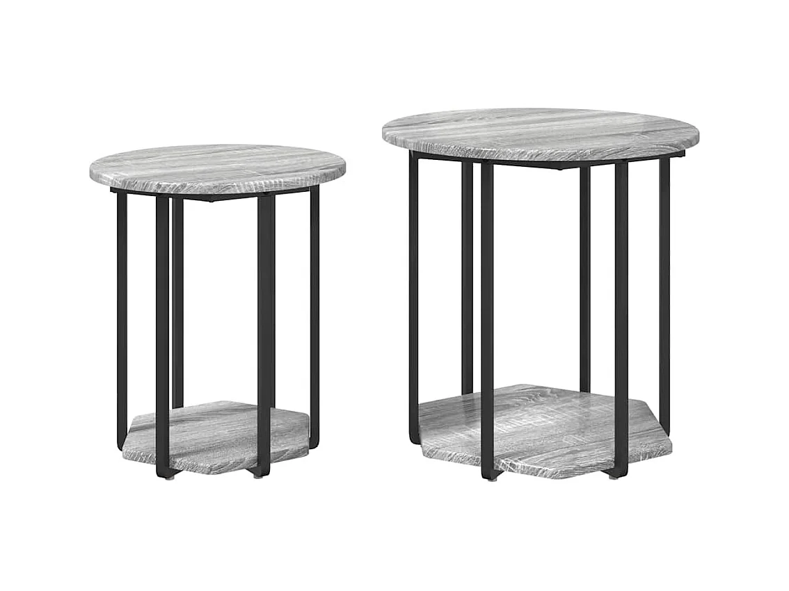 Set di tavolini laterali da 2 pezzi in grigio Sonoma e nero