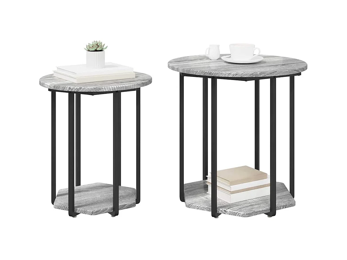 Set di tavolini laterali da 2 pezzi in grigio Sonoma e nero