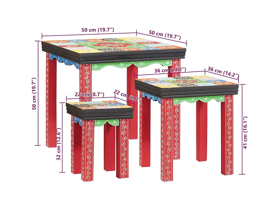 Bruine bijzettafel 50 x 50 x 50 cm massief mangohout