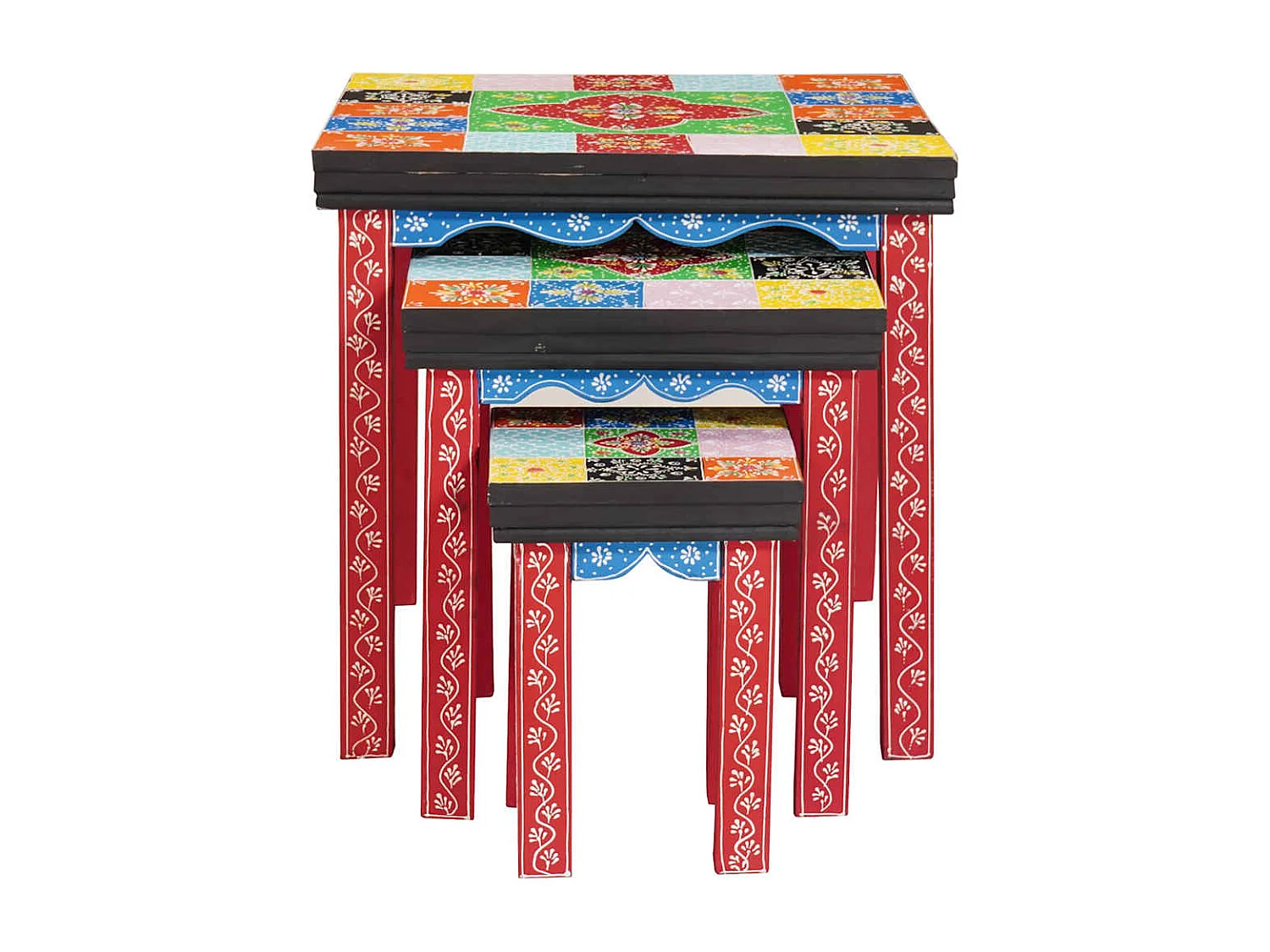 Tavolino impilabile marrone 50 x 50 x 50 cm in legno massello di mango