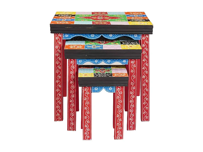 Tavolino impilabile marrone 50 x 50 x 50 cm in legno massello di mango