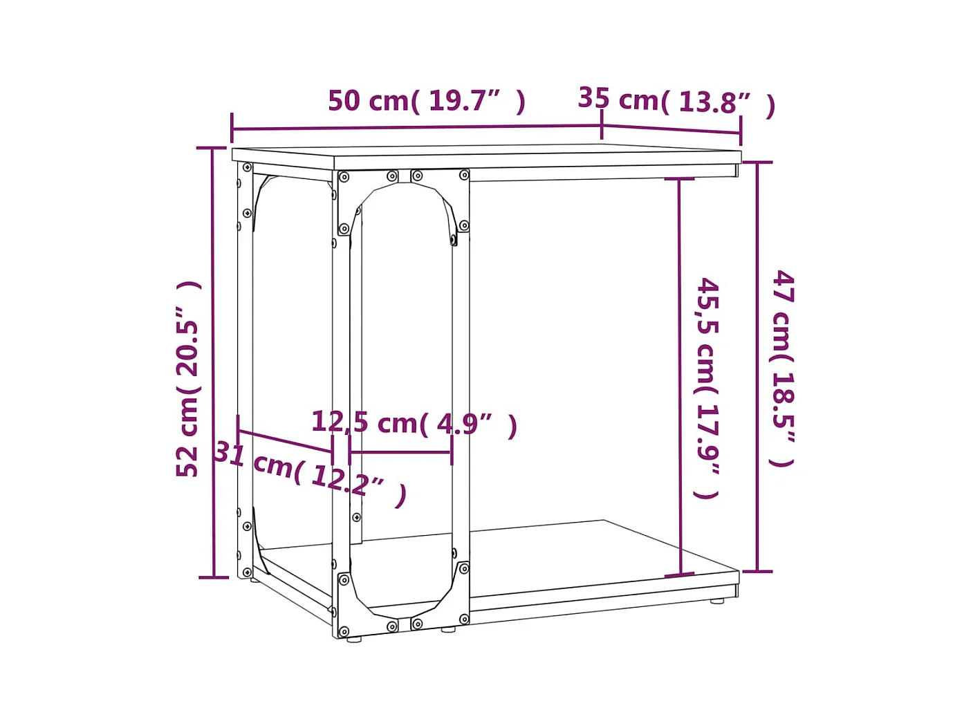 Gerookte Eiken Bijzettafel 50x35x52 cm Bewerkt Hout