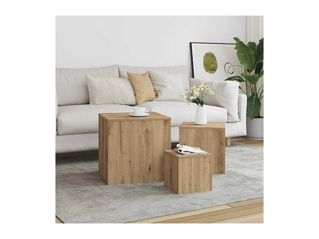 Tables d'appoint 3 pcs vieux bois bois d'ingénierie