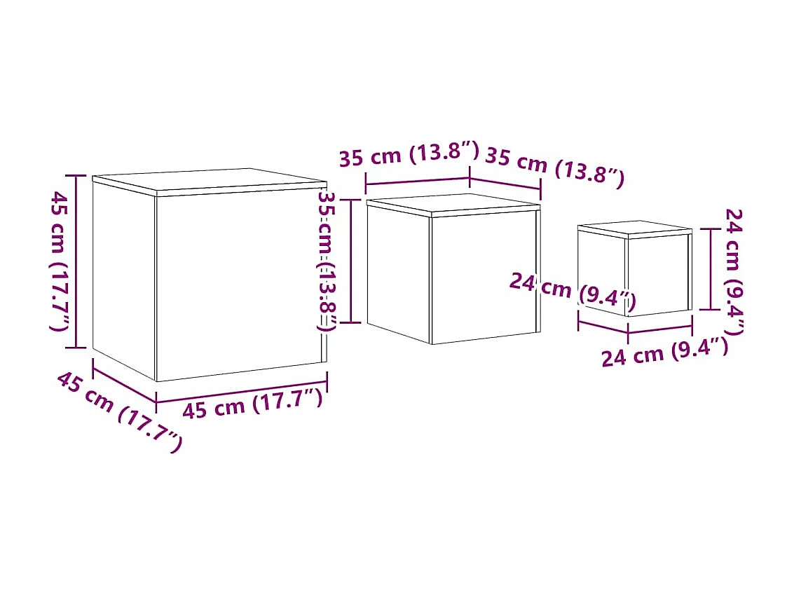 Tavolini laterali in legno vecchio, 3 pezzi, in legno ingegnerizzato
