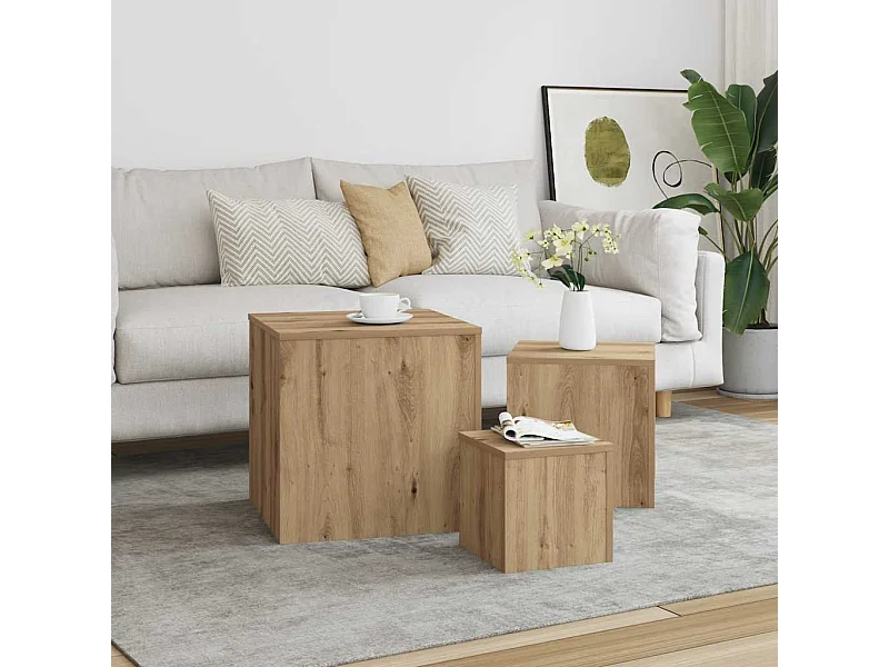 Tables d'appoint 3 pcs vieux bois bois d'ingénierie