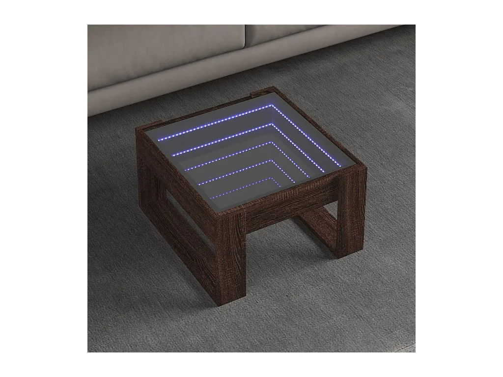 Couchtisch mit unendlicher LED braune Eiche 50x53x30 cm
