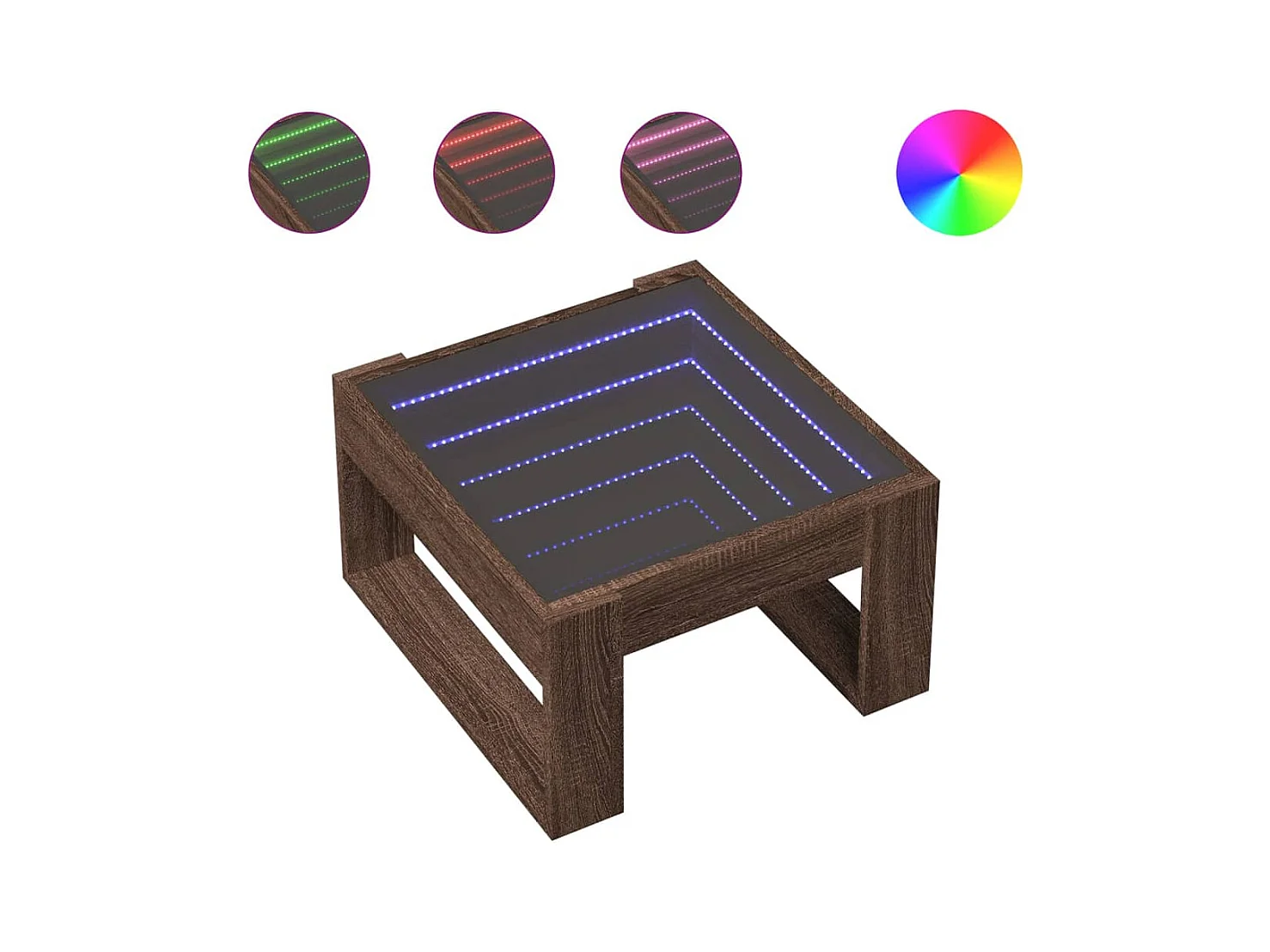 Couchtisch mit unendlicher LED braune Eiche 50x53x30 cm