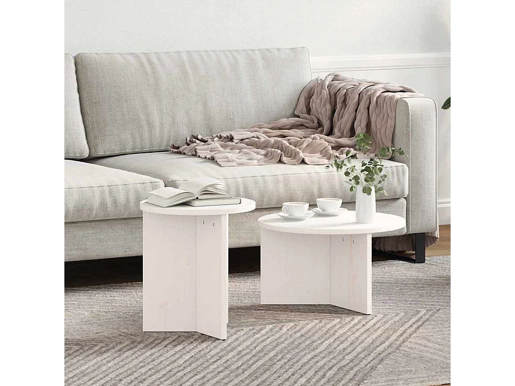 Couchtisch 2 Stk. Weiß 49 x 49 x 28 cm Massivholz Kiefer
