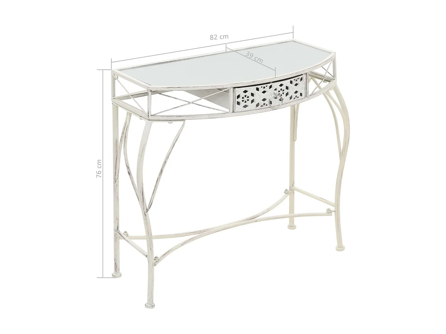 Franse metalen bijzettafel 82 x 39 x 76 cm wit