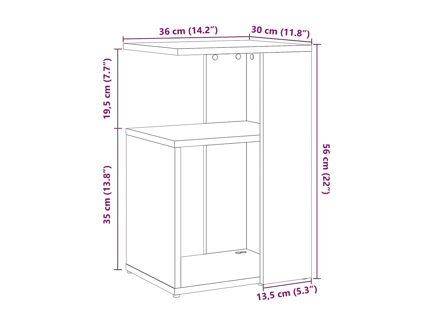 Tavolino laterale in rovere fatto a mano 50x30x50 cm in legno ingegnerizzato