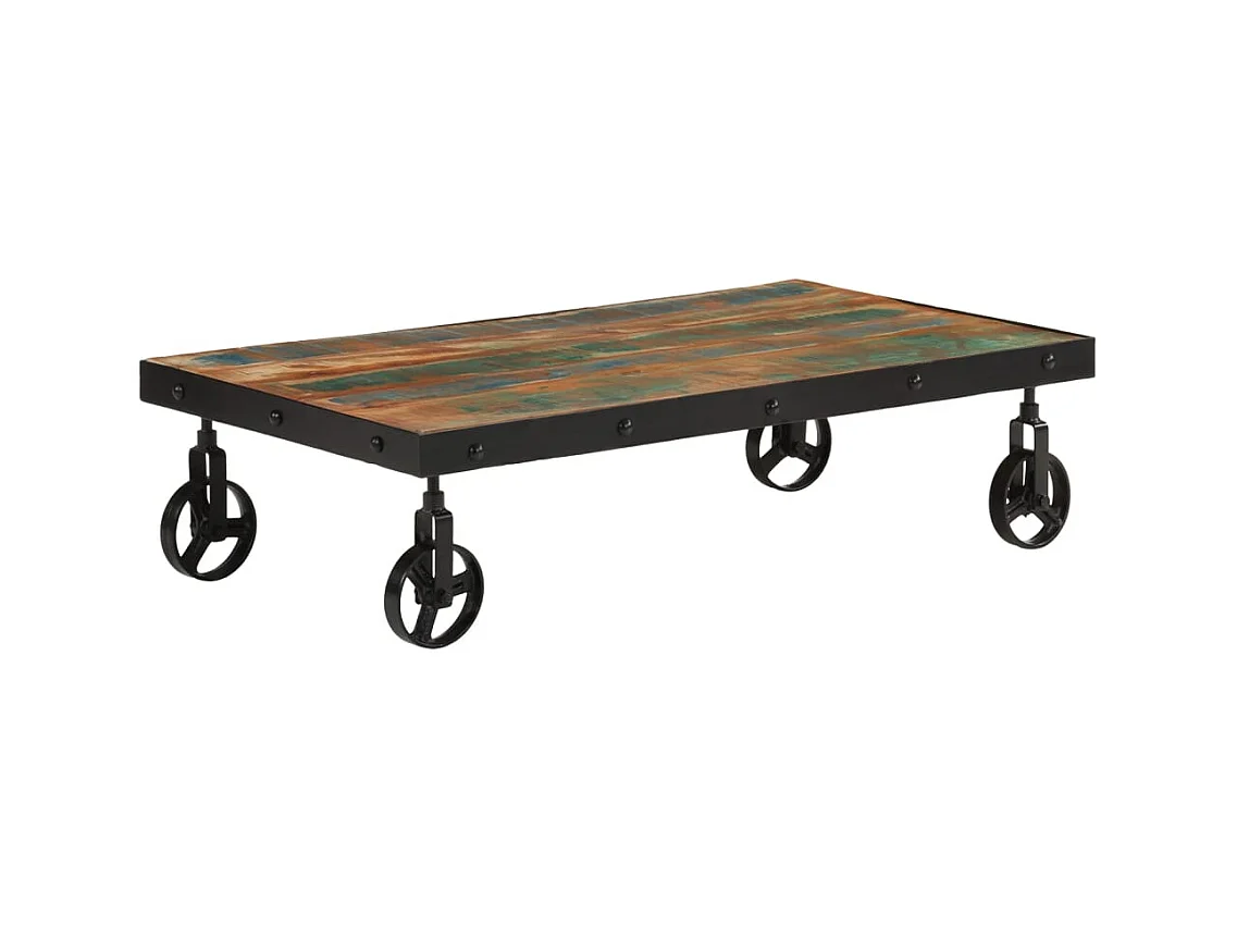 Tavolino con rotelle, legno massello di recupero, 100x55x26 cm