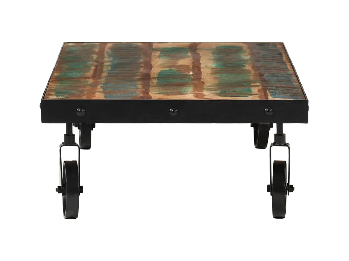 Tavolino con rotelle, legno massello di recupero, 100x55x26 cm